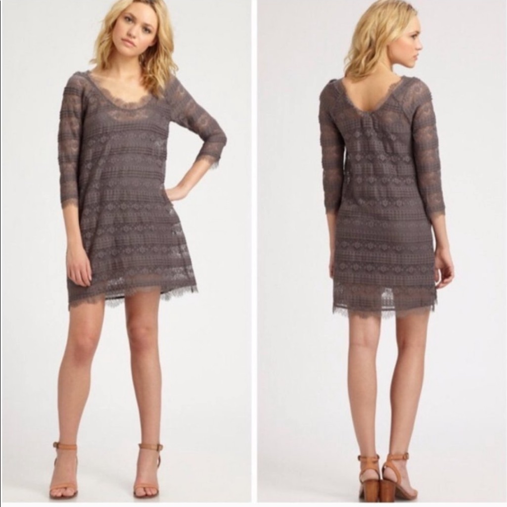 Joie Grey Lace Eyelet Shift Brea Sheath Dress Xs